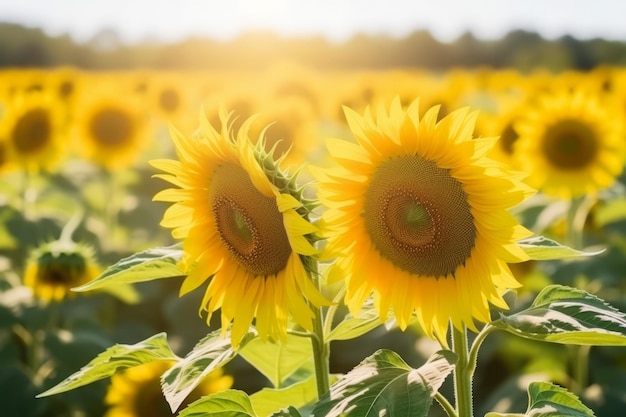Summer sunflower field sky floral generate ai