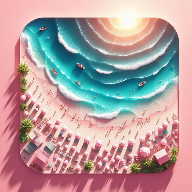 Photo summer sunlight sea the hottest season water waves paper craft style generative ai