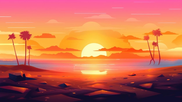 Photo summer sunset background illustration ai generativexa