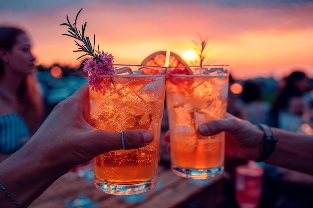 Foto cocktail estivi al tramonto toast ai generativa