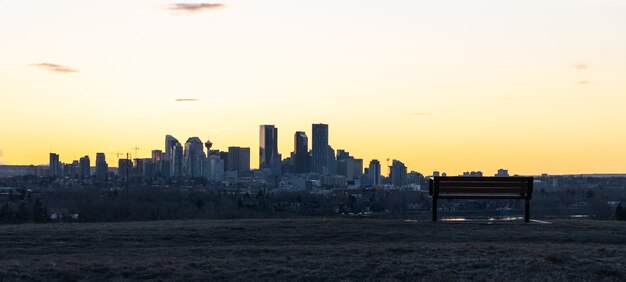 summer sunset panoramic cityscape shot in calgary alberta canada