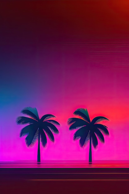 Summer sunset poster with palms ai generated