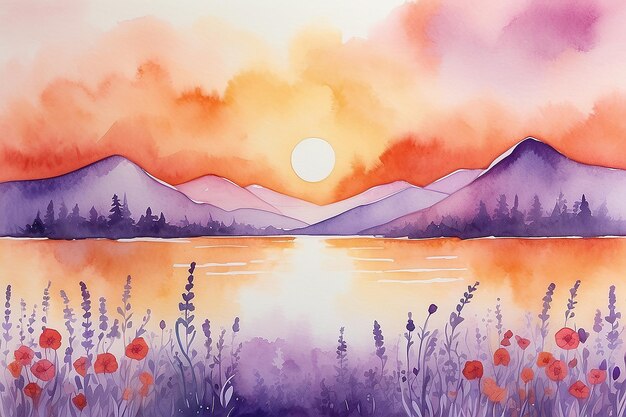 Summer Sunset Radiance Watercolor Texture in Honey Orange Raspberry Pink and Lavender Tones