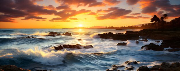 Summer sunset over sea shore