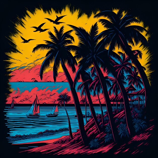 Summer sunset vacation Tshirt Design pictures