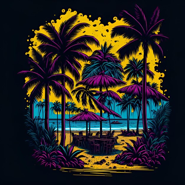 Summer sunset vacation Tshirt Design pictures