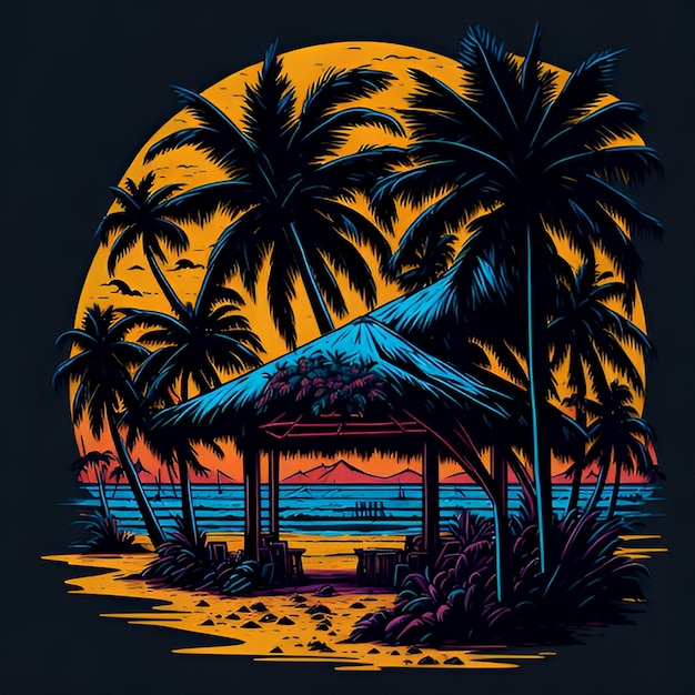 Summer sunset vacation Tshirt Design pictures