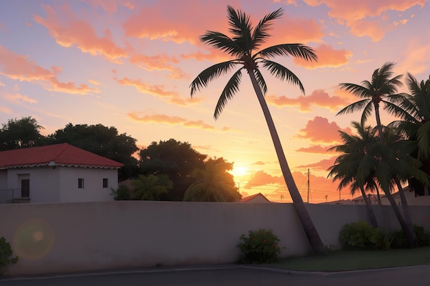 Summer in sunset with palm tree