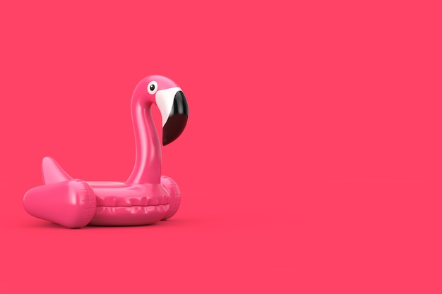 Summer Swimming Pool Inflantable Rubber Pink Flamingo Toy on a pink background. 3d Rendering