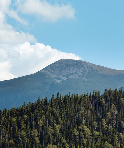 Summer Syvulja mountain view from Ihrovets mountain slope, Gorgany, Ukraine.