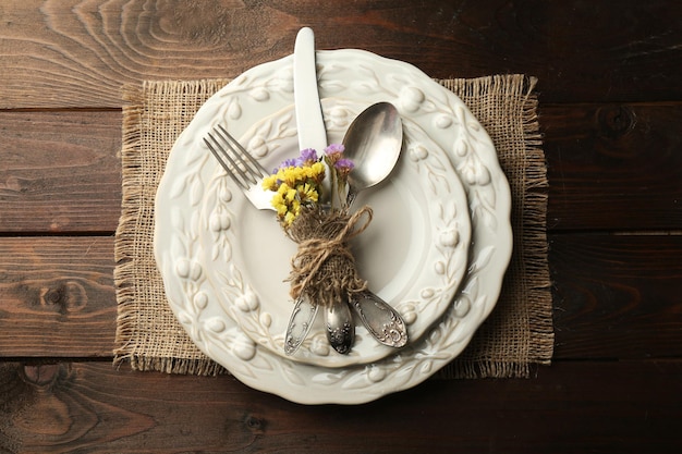 Summer table setting in rustic style