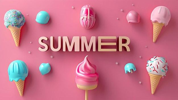 アイスクリームと他の夏の装飾品の夏のテキスト テキストの夏のカードデザイン
