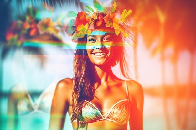 Summer Themed Double Exposure Bikini Portrait