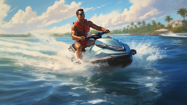 Foto 'summer thrills man' geniet van een jetski rit