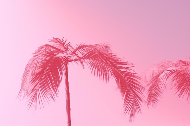 Summer time background with palm trees pink color pink background pink fantasy world AI Generated