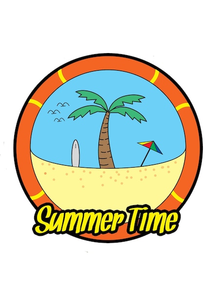 Summer time beach tshirt and sticker design vector