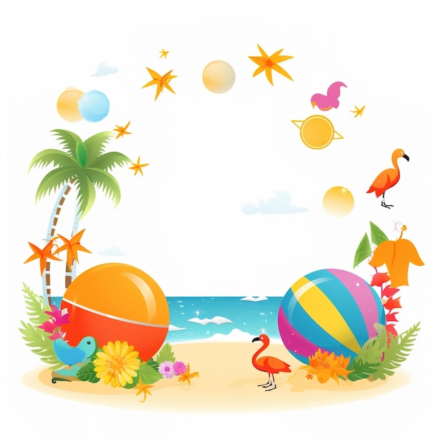 Summer time vector banner design colorful beach elements in white background