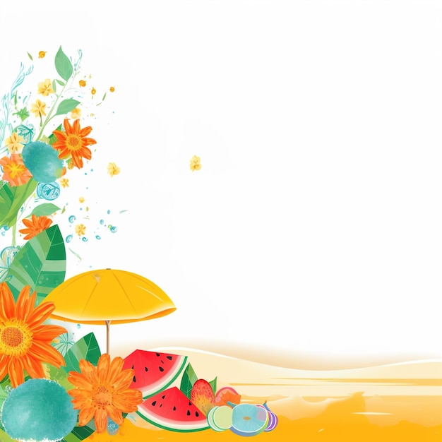 Summer time vector banner design colorful beach elements in white background