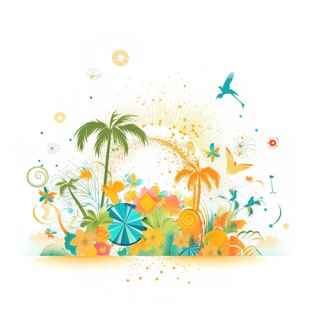 Summer time vector banner design colorful beach elements in white background