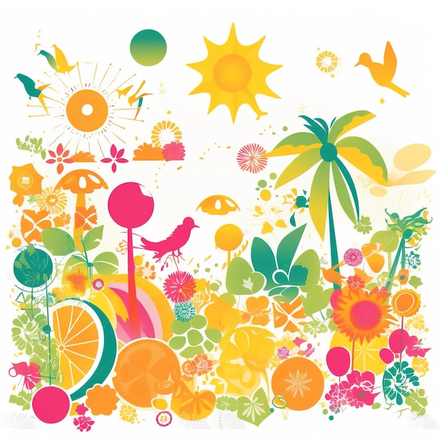 Summer time vector banner design colorful beach elements in white background