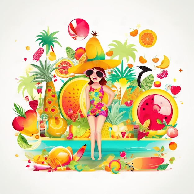 Summer time vector banner design colorful beach elements in white background