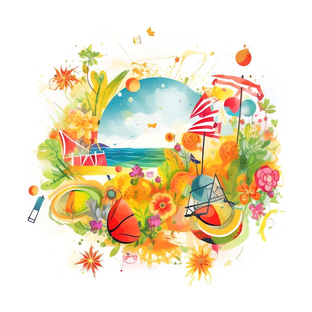 Photo summer time vector banner design colorful beach elements in white background