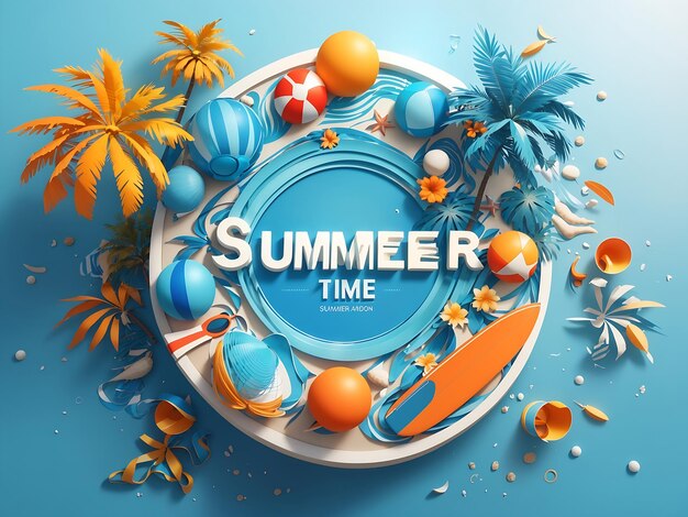 Summer time vector banner template It's summer time typography in white circle space for text with