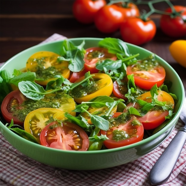 Summer Tomato Salad with Basil Pesto and Arugula