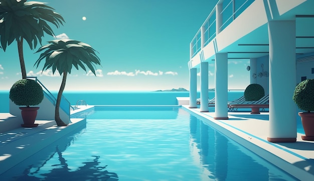 夏の旅行 ホテルの水面プールの写真 AI生成画像
