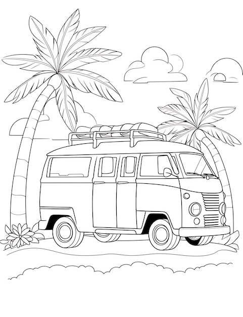 summer travel picnic van coloring page