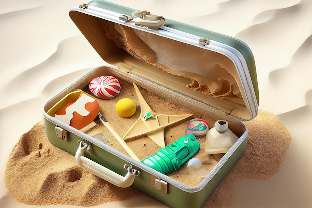 Планирование летних путешествий и туризма с желтым чемоданом Generative Ai