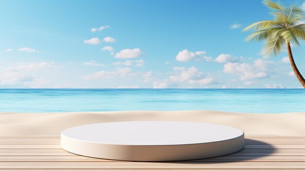 Summer tropical background 3D rendering Empty space podium display for product mockup