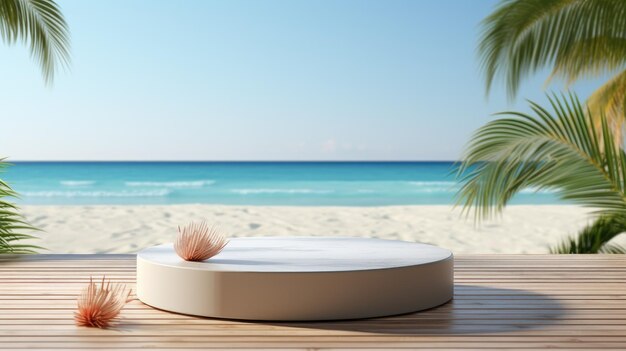 Summer tropical background 3D rendering Empty space podium display for product mockup