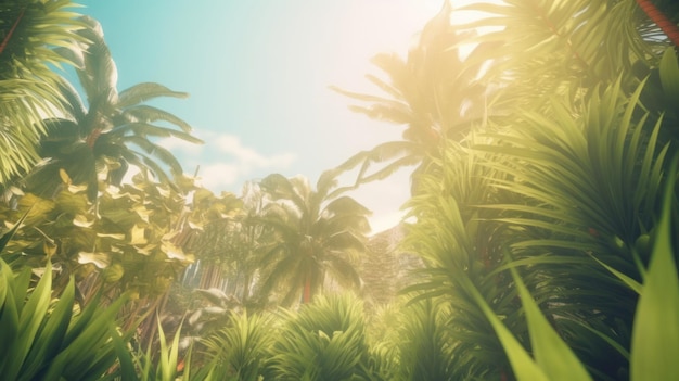 Summer tropical background with copy space Illustration AI Generative