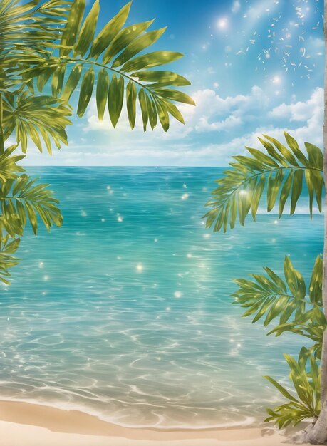 A Summer tropical beach background with palm leaves Ai Generated