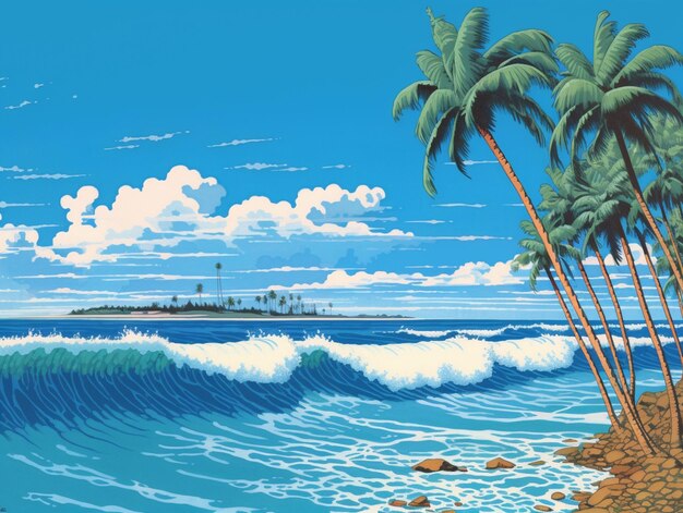 夏の熱帯ビーチ島の背景イラスト