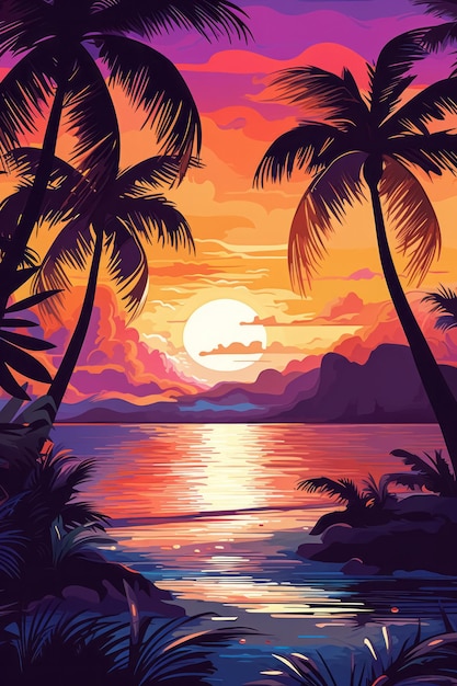 Summer tropical beach landscape background Exotic paradise beachside on sunset
