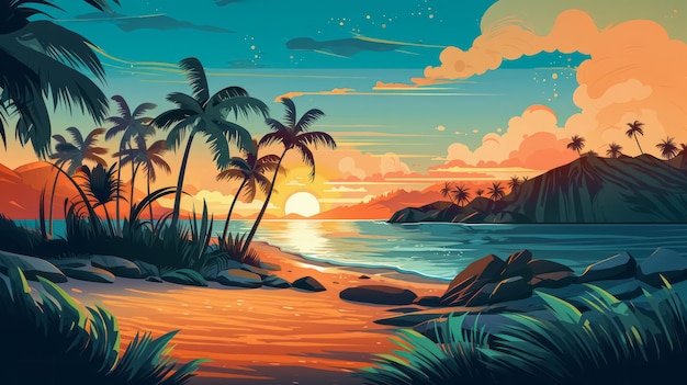 Summer tropical beach landscape background Exotic paradise beachside on sunset