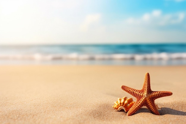 Летний тропический пляж с морской звездой на песке