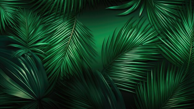 Летняя тропическая композиция с зелеными пальмовыми листьями