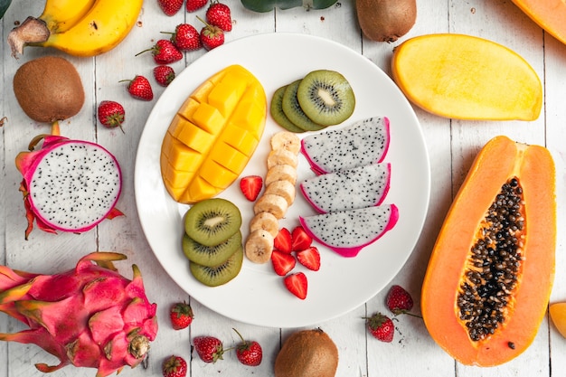 Summer tropical fruit in a plate summer health fruit