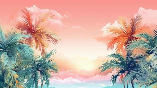 Summer tropical pastel foundation with palm Illustration AI Generated