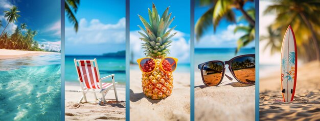 Summer tropical vertical banners set