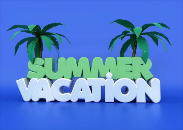 Photo summer vacation 3d text with palm trees and purple