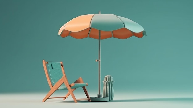 해변 의자가 있는 3D 여름 휴가 개념 GENERATE AI