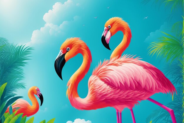 Концепция летних каникул Flamingo Paradise Изучение ярких прибрежных чудес Generative AI