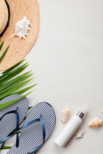 Summer vacation concept flat lay. Beach accessories 