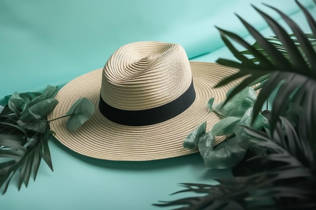 Summer vacation concept flat lay hat with beach accessories