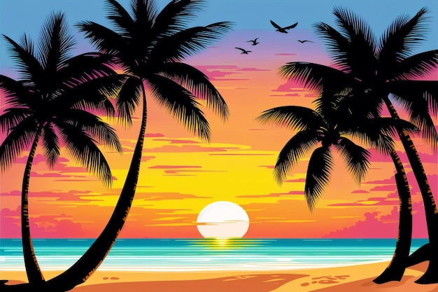 Summer vacation concept Sunset Serenade A Mesmerizing Evening on the Beach Generative AI