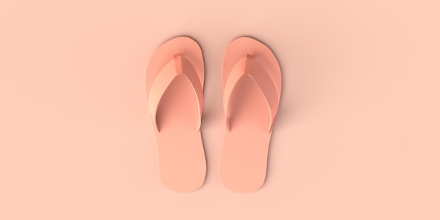 Summer vacation concept with flip flops on pastel pink background Travel Copy space 3D illustration